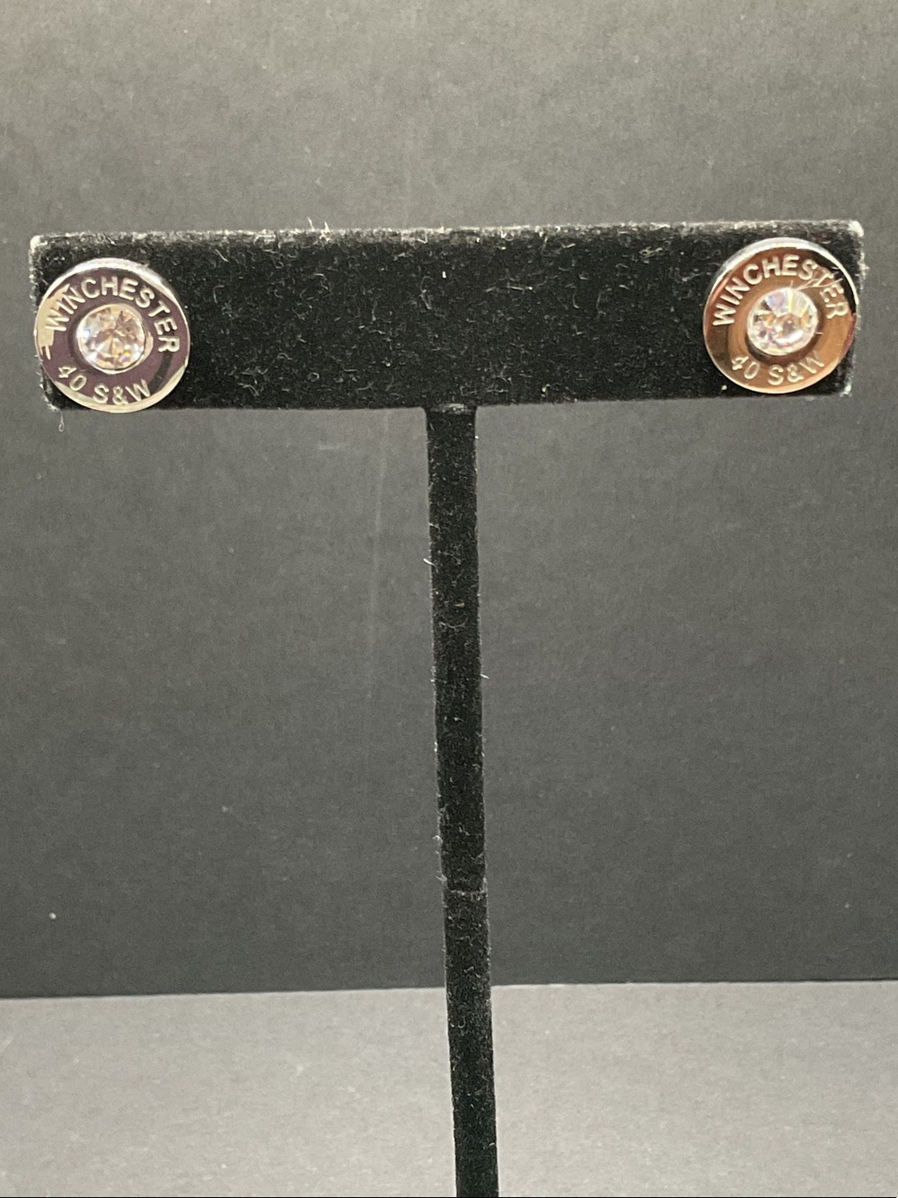 Winchester Bullet Casing Stud Earrings with Crystal Centers - Copper